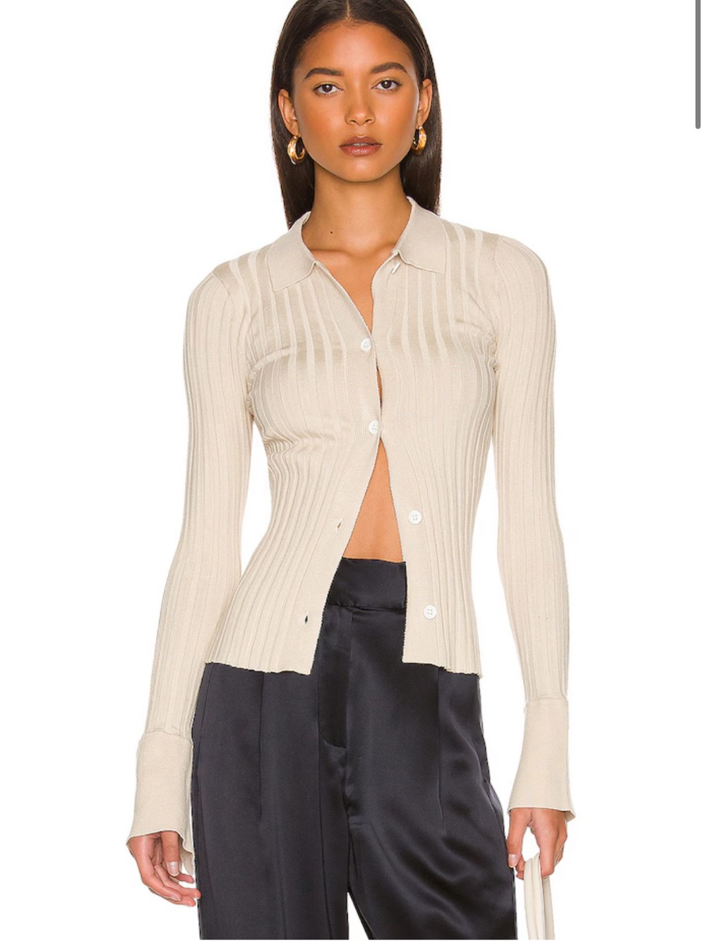 Women’s Slim Ribbed Button-Down Shirt in Cream